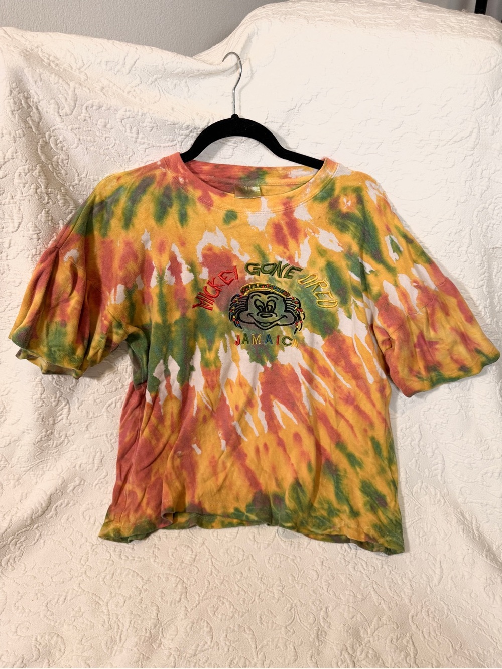 handmade in Tie-Dye Short Sleeve Mickey Jamaica Tee in Yellow, Green & Orange